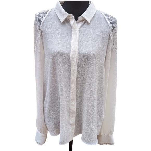 Laundry by Shelli Segal Womens Button Down Shirt Cream Size Medium - Picture 15 of 16